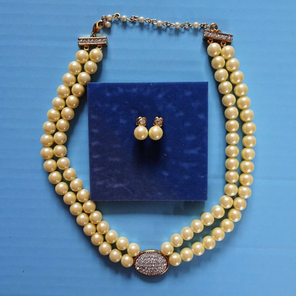 Vintage Avon 2005 Pearlesque Choker Necklace Earrings President's Awar Lady